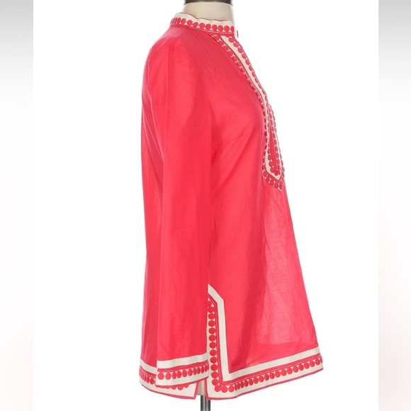 TORY BURCH Dot Trim Embroidered Cotton Tunic Top Blouse Cover Up Size 4 Small S - Picture 6 of 10